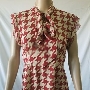 Silk Pussy Bow Red and Cream Blouse